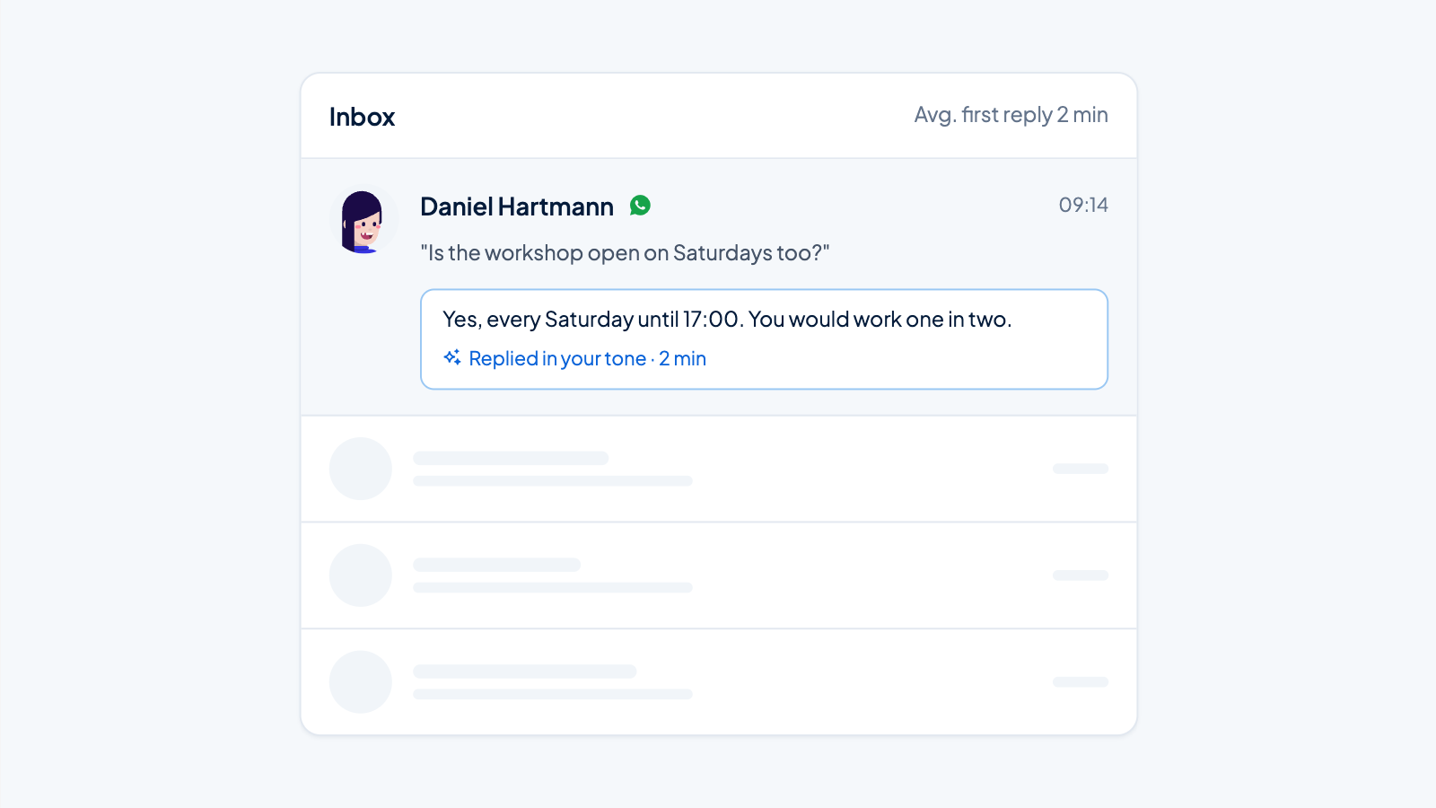 Inbox with a reply to a candidate