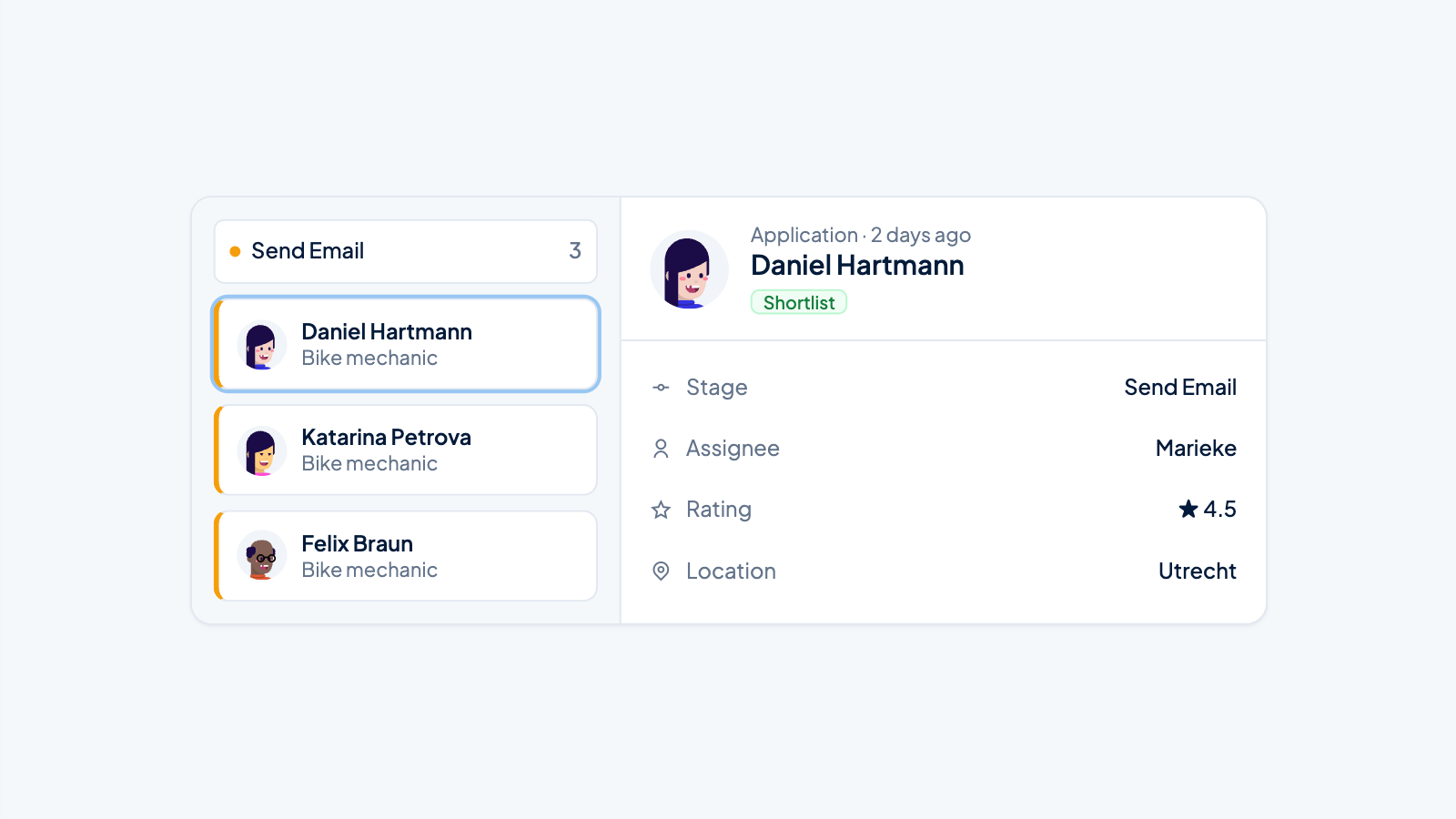 Board column next to a candidate profile