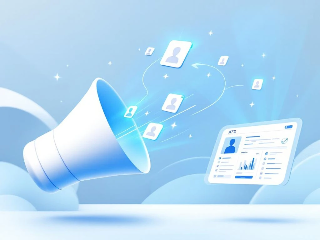 Digitale wervingstrechter met kandidaatprofielen die door geautomatiseerd ATS-screeningsysteem stromen