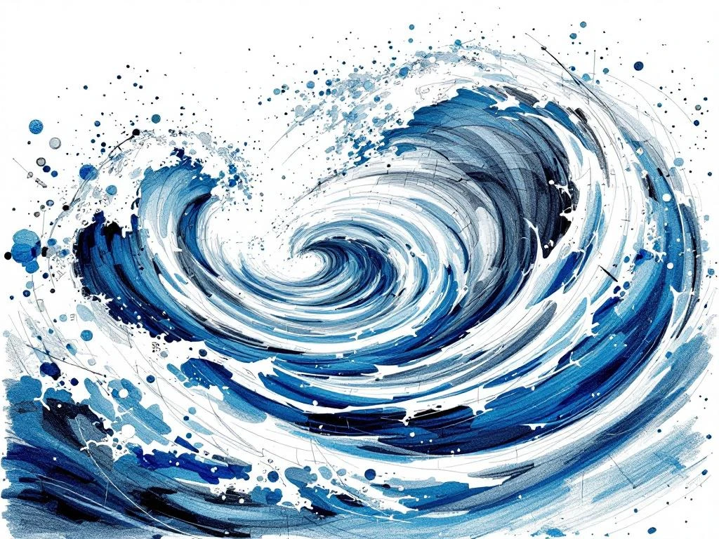 Abstracte oceaangolven met klok- en circuitelementen in potloodschets, symboliseert snelle wervingsprocessen
Note: This alt text is 116 characters and describes the key visual elements while incorporating the recruitment symbolism naturally in Dutch.